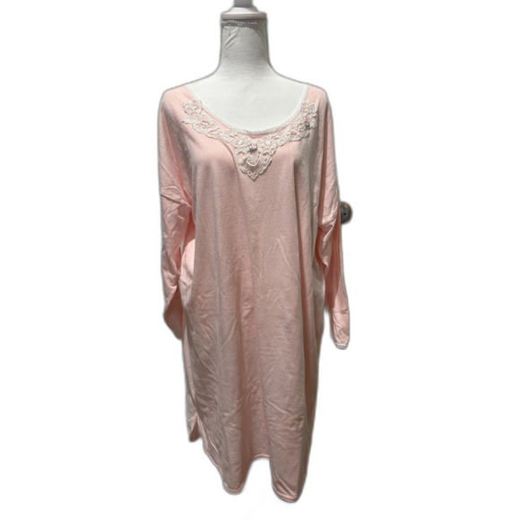 Vintage long pink nightgown Sweet Longjohns Size L style 917 lace embellishments - Picture 2 of 5